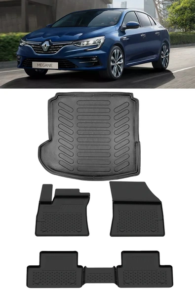 Sahler Megane 4 Sedan 2016 ve Sonrası 4.5D Paspas 3D Rizline Sol Cep Bagaj Havuzu ürün görseli 1