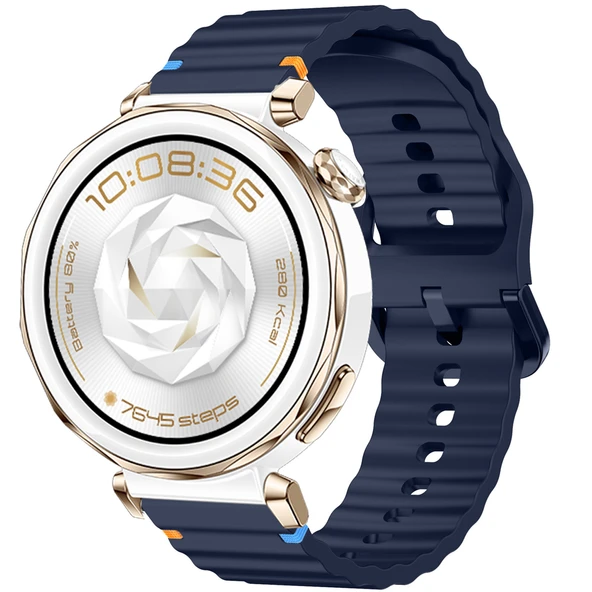 Huawei Watch GT5 Pro 42mm İle Uyumlu Dalga Desenli Tokalı Yumusaş Soft Silikon Kordon  Lacivert ürün görseli 1