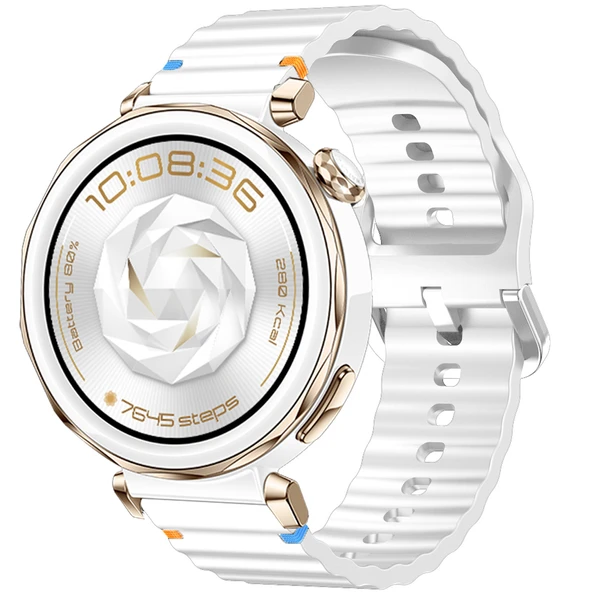 Huawei Watch GT5 Pro 42mm İle Uyumlu Dalga Desenli Tokalı Yumusaş Soft Silikon Kordon  Beyaz ürün görseli 1