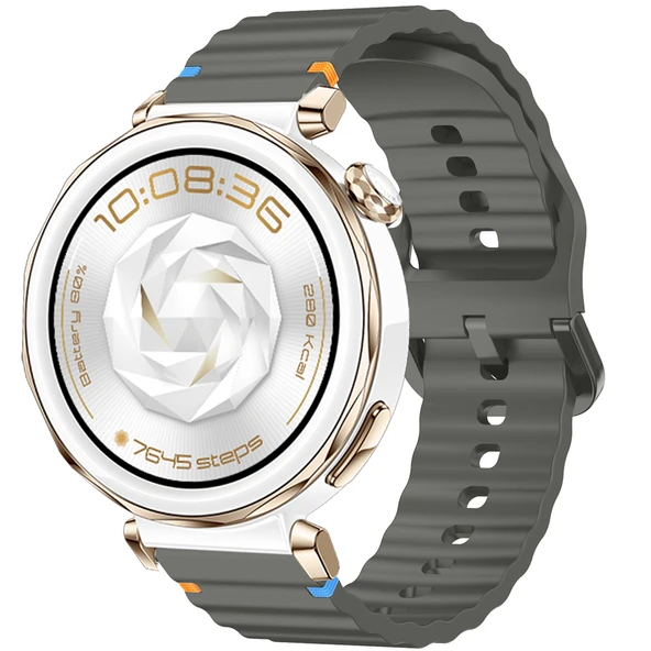 Huawei Watch GT5 Pro 42mm İle Uyumlu Dalga Desenli Tokalı Yumusaş Soft Silikon Kordon  Koyu Gri ürün görseli 1
