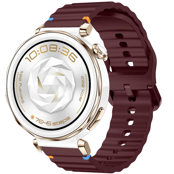 Huawei Watch GT5 Pro 42mm İle Uyumlu Dalga Desenli Tokalı Yumusaş Soft Silikon Kordon  Mürdüm ürün görseli 1
