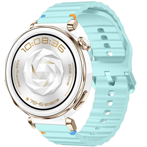 Huawei Watch GT5 Pro 42mm İle Uyumlu Dalga Desenli Tokalı Yumusaş Soft Silikon Kordon  Turkuaz ürün görseli 1