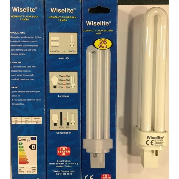 Tekfen Wiselite 26W 827 Pl-C Floresan Ampul, Sarı Işık ürün görseli 1