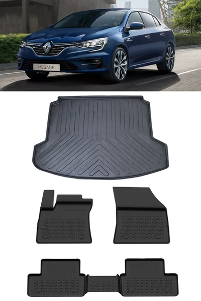 Sahler Megane 4 Sedan 2016 ve Sonrası 4.5D Paspas 3D Rizline Çift Cep Bagaj Havuzu ürün görseli 1