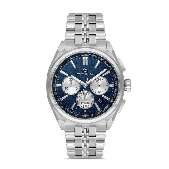 Momentus SM340S-11SS Tüm Fonksiyonları Aktif Safir Camlı Çelik Kordonlu 5 ATM Suya Dayanıklı Metalik Renk Erkek Kol Saati ürün görseli 1