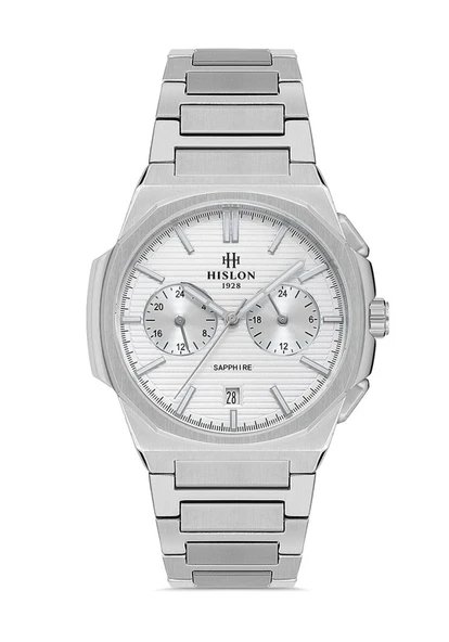 Hislon DT127S-02SS Safir Camlı Çelik Kordon Çelik Kasa 3 ATM Suya Dayanıklı Metalik Renk Erkek Kol Saati ürün görseli 1