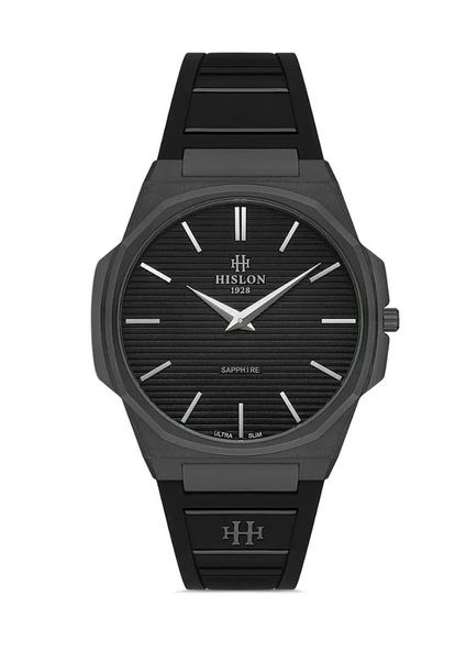 Hislon CL127N-04BS Safir Camlı Silikon Kordon Çelik Kasa 3 ATM Suya Dayanıklı Siyah Renk Erkek Kol Saati ürün görseli 1