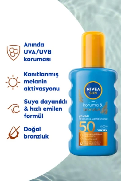 Nivea Sun Güneş Spreyi Koruma & Bronzluk SPF50 200 ml - Resim 3