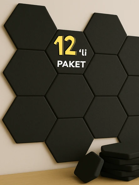 12'li Akustik Panel Keçe Kendinden Yapışkanlı Duvar Kaplama Ses Isı Yalıtım Duvar Kaplama Siyah 26x30 CM ürün görseli 1