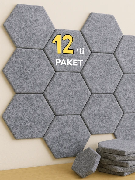 12'li Akustik Panel Keçe Kendinden Yapışkanlı Duvar Kaplama Ses Isı Yalıtım Duvar Kaplama Gri 26x30 CM ürün görseli 1