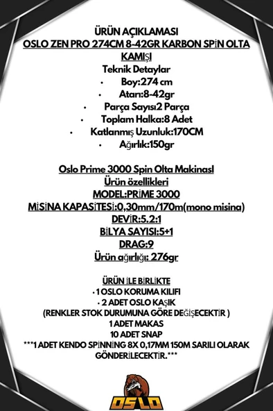 PTTAVM: Oslo Zen Pro 274cm 8-42gr Oslo Prime 3000 Spin Olta Seti