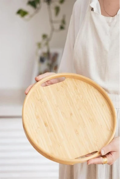 Doğal Bambu Yuvarlak Servis Tepsisi - 3'lü Set - Resim 2