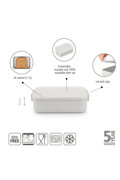 Brabantia MAKE TAKE LIGHT GREY PLASTİK ORTA BOY YEMEK TAŞIMA KABI 1.1L ürün görseli 1