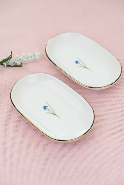 Tabak Evi Porselen Natura İris Altın Yaldızlı Oval Kayık Tabak 13,50x8,50x2,50cm 2 Lİ ürün görseli 1