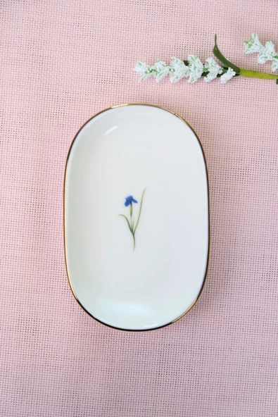 Tabak Evi Porselen Natura İris Altın Yaldızlı Oval Kayık Tabak 13,50x8,50x2,50cm Tekli ürün görseli 1