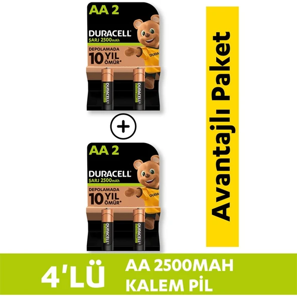 Duracell Şarj Edilebilir AA Kalem Pil 2500 Mah 4'Lü Paket ürün görseli 1