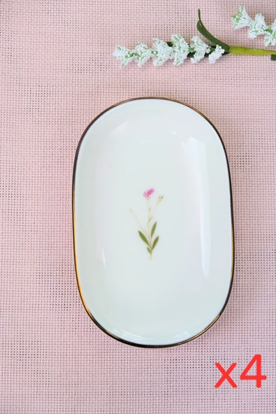 Tabak Evi Porselen Natura Çuha Altın Yaldızlı Oval Kayık Tabak 13,50x8,50x2,50cm 4 LÜ ürün görseli 1