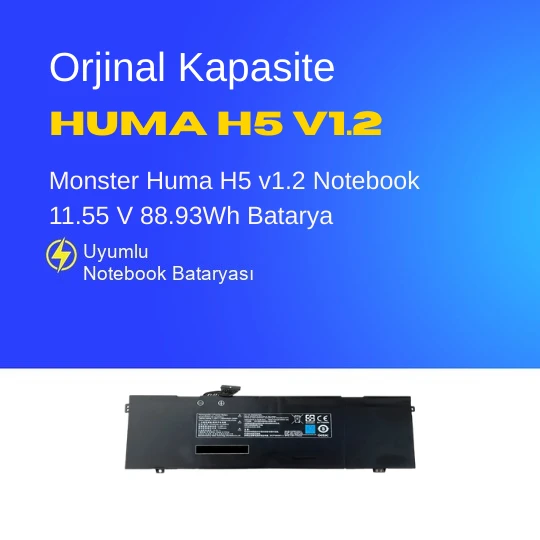 Monster Huma H5 v1.2 Notebook 11.55 V 88.93Wh Batarya – Orjinal Uyumlu, Yüksek Performanslı ürün görseli 1