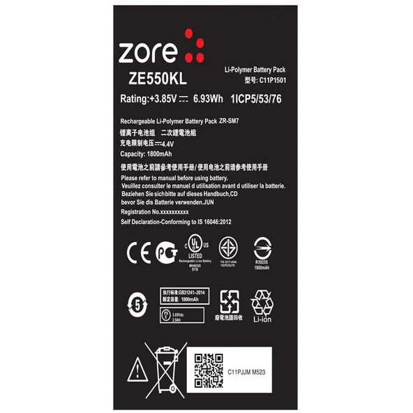 Zore Asus ile uyumlu Zenfone 2 Laser ZE550KL A Kalite Uyumlu Batarya ürün görseli 1