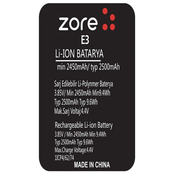 Zore Vestel E3 A Kalite Uyumlu Batarya ürün görseli 1