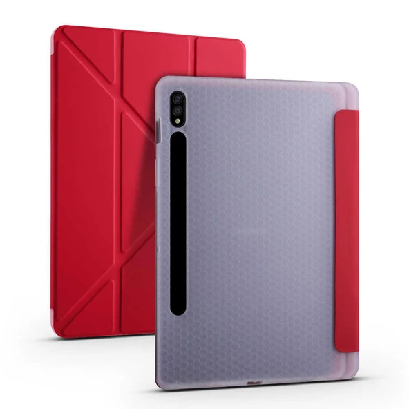 Zore Galaxy ile uyumlu Tab S7 Plus T970 Kılıf Tri Folding Kalem Bölmeli Standlı Kılıf ürün görseli 1