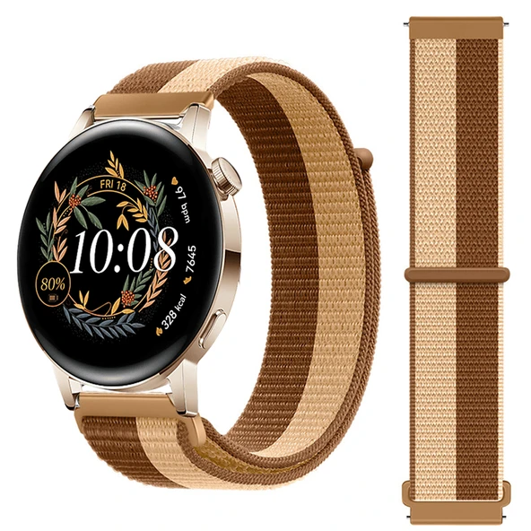 Huawei Watch GT3 42mm GT2 42mm İle Uyumlu Ayarlanabilir Cırt Cırtlı Yumuşak Spor Kumaş Örgü Kordon  Kahverengi ürün görseli 1