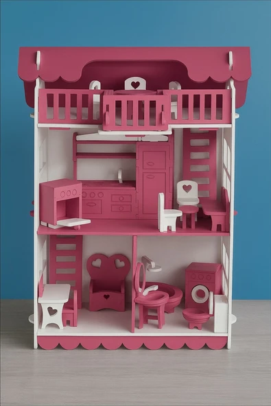 Ahşap Oyun Evi 32 Parça Koyu Pembe ürün görseli 1