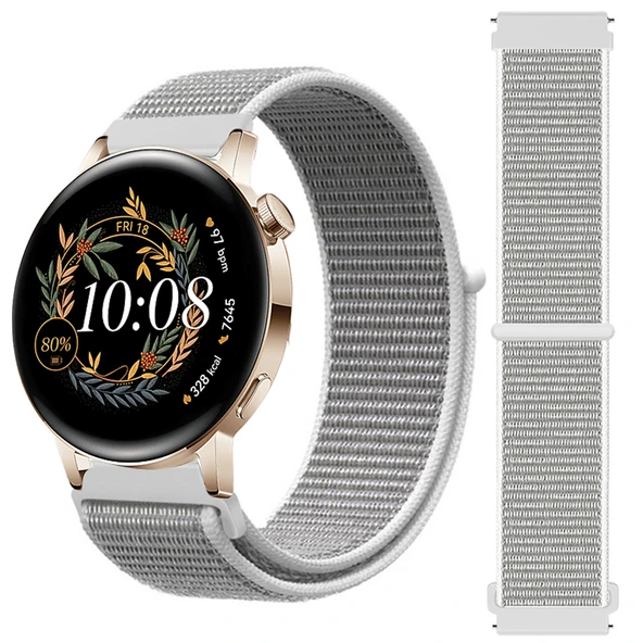 Huawei Watch GT3 42mm GT2 42mm İle Uyumlu Ayarlanabilir Cırt Cırtlı Yumuşak Spor Kumaş Örgü Kordon  Beyaz ürün görseli 1