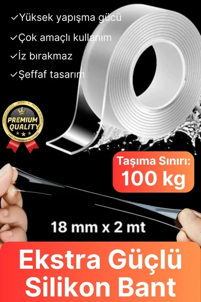 Çok Amaçlı Çift Taraflı İz Bırakmaz Montaj Tamir Bandı Şeffaf Güçlü Silikon Bant 18mm X 2mt 1 Adet ürün görseli 1