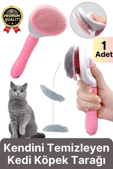 Özel Üretim Pembe Kendini Temizleyen Otomatik Tuşlu Evcil Hayvan Pet Tüy Toplayıcı Kedi Köpek Tarağı ürün görseli 1