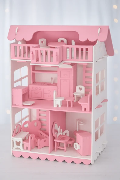 Ahşap Oyun Evi 32 Parça Açık Pembe ürün görseli 1