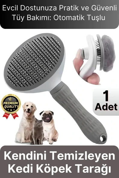 Özel Üretim Gri Kendini Temizleyen Otomatik Tuşlu Evcil Hayvan Pet Tüy Toplayıcı Kedi Köpek Tarağı ürün görseli 1