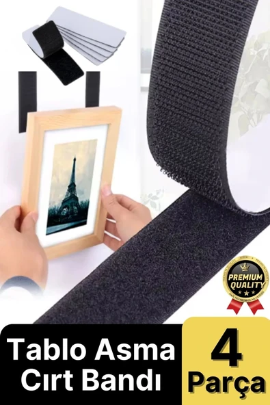 Ultra Güçlü İz Bırakmaz Çivisiz Çerçeve Tablo Asma Kendinden Yapışkanlı Siyah Cırt Bant 4 Adet ürün görseli 1