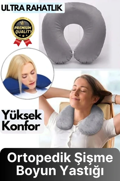 Özel Üretim Portatif Rahat Konforlu Seyahat Yolculuk Araba Uçak Kadife Ortopedik Şişme Boyun Yastığı ürün görseli 1