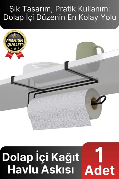 Özel Üretim Pratik Dayanıklı Dolap Kapağına Uyumlu Paslanmaz Metal Siyah Kağıt Havluluk Askı 28x13cm ürün görseli 1