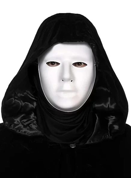 Mey İthalat® Siyah Kapüşonlu 120 cm Pelerin ve Beyaz Boyanabilir Tam Yüz Maske ürün görseli 1