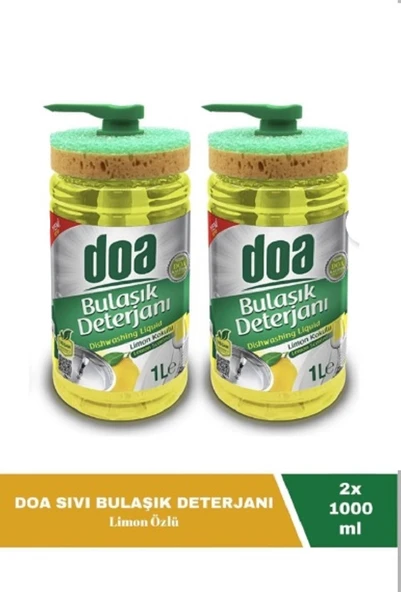 Doa Sıvı Bulaşık Deterjanı Limon Kokulu 1 Lt Süngerli x 2 Adet ürün görseli 1