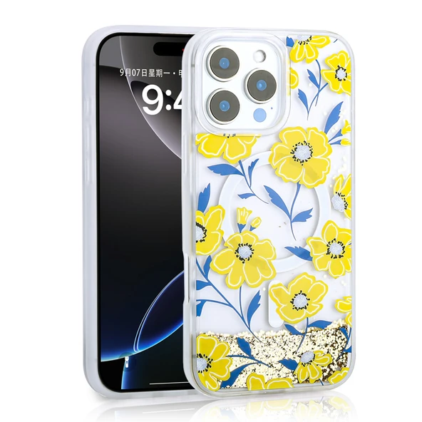 Zore Apple ile uyumlu iPhone 16 Pro Max Kılıf Sıvılı Simli Baskılı Şeffaf Arka Yüzey Mossa Silikon Kapak ürün görseli 1
