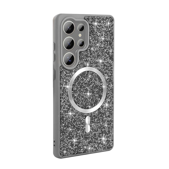 Zore Galaxy ile uyumlu S25 Ultra Kılıf Pırlanta Tasarımlı M-safe Şarj Özellikli Mozaik Silikon Kapak ürün görseli 1