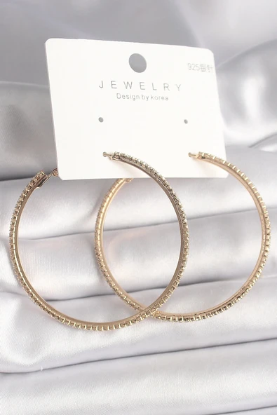 Mey İthalat® Pirinç Gold Renk Zirkon Taşlı Halka Model Kadın Küpe ürün görseli 1