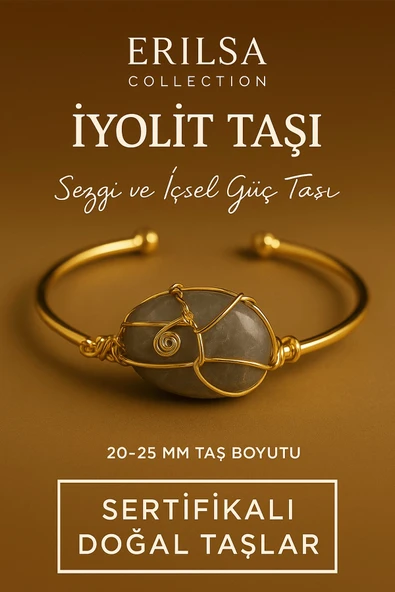 Sertifikalı Doğal İyolit Taşı Ayarlanabilir 24K Altın Kaplama Bileklik 20-25 mm ürün görseli 1