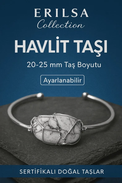 Sertifikalı Doğal Havlit Taşı Gümüş Kaplama Ayarlanabilir Bileklik – Sakinlik ve Huzur ürün görseli 1