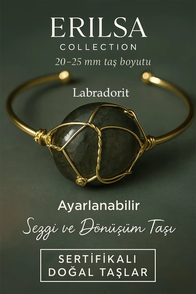 Sertifikalı Doğal Labradorit Taşı Ayarlanabilir 24K Altın Kaplama Bileklik 20-25 mm ürün görseli 1