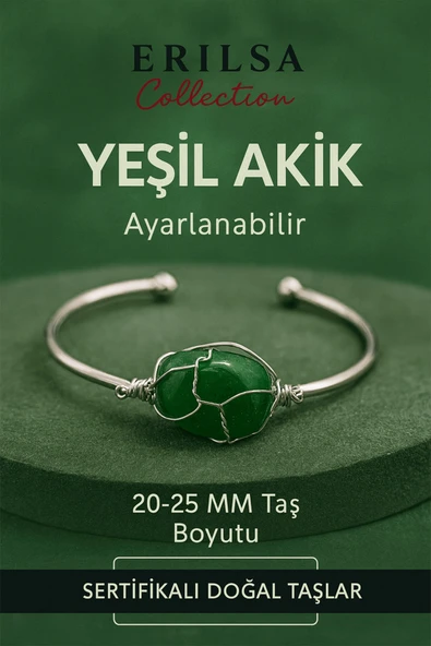 Sertifikalı Doğal Yeşil Akik Taşı Gümüş Kaplama Ayarlanabilir Bileklik – Şifa ve Huzur Taşı ürün görseli 1