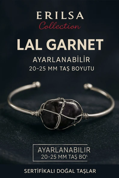 Sertifikalı Doğal Lal Garnet Taşı Gümüş Kaplama Ayarlanabilir Bileklik – Tutku ve Enerji ürün görseli 1