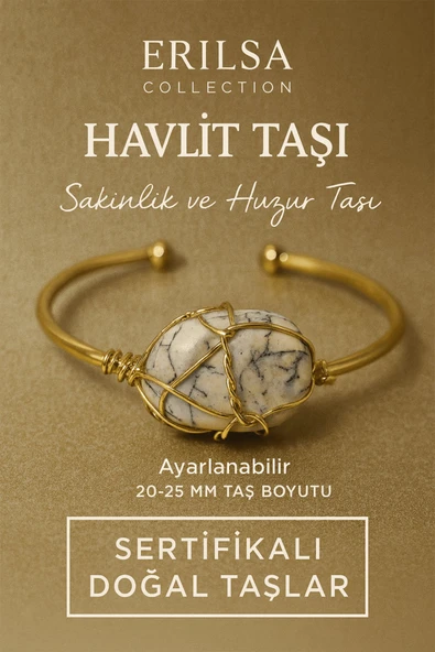 Sertifikalı Doğal Havlit Taşı Ayarlanabilir 24K Altın Kaplama Bileklik 20-25 mm ürün görseli 1