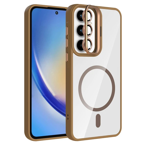 Zore Galaxy ile uyumlu A35 Kılıf Standlı ve Kamera Lens Hediyeli M-Safe Şarj Özellikli Etro Kapak ürün görseli 1