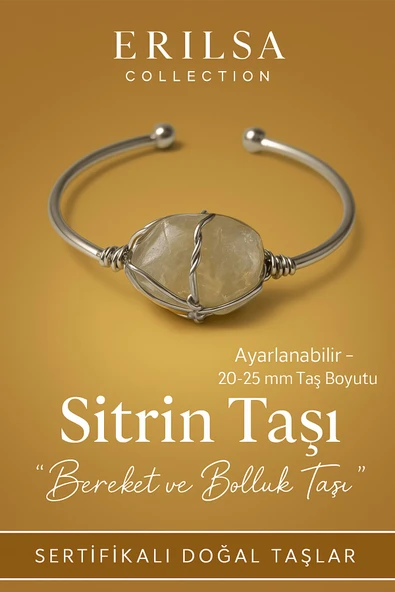 Sertifikalı Doğal Sitrin Taşı Gümüş Kaplama Ayarlanabilir Bileklik – Bereket ve Bolluk Taşı ürün görseli 1