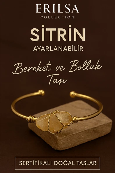 Sertifikalı Ayarlanabilir Sitrin Doğal Taş Bileklik – 24K Altın Kaplama Bereket ve Bolluk ürün görseli 1