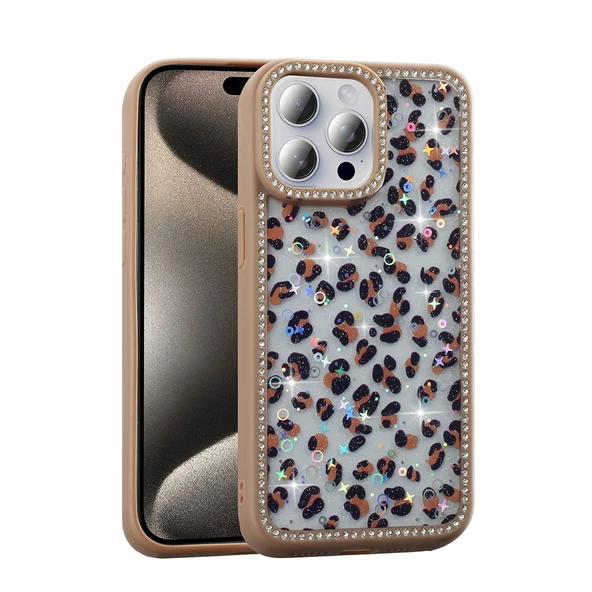 Zore Apple ile uyumlu iPhone 15 Pro Max Kılıf Taşlı ve Simli Tasarım Azra Kapak ürün görseli 1